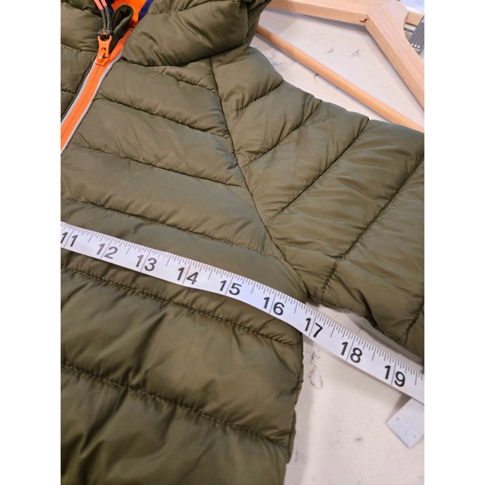 Mini Boden Kids Olive Green Packable Puffer Jacket Hooded Orange Zip 10-11 Years - Picture 10 of 11